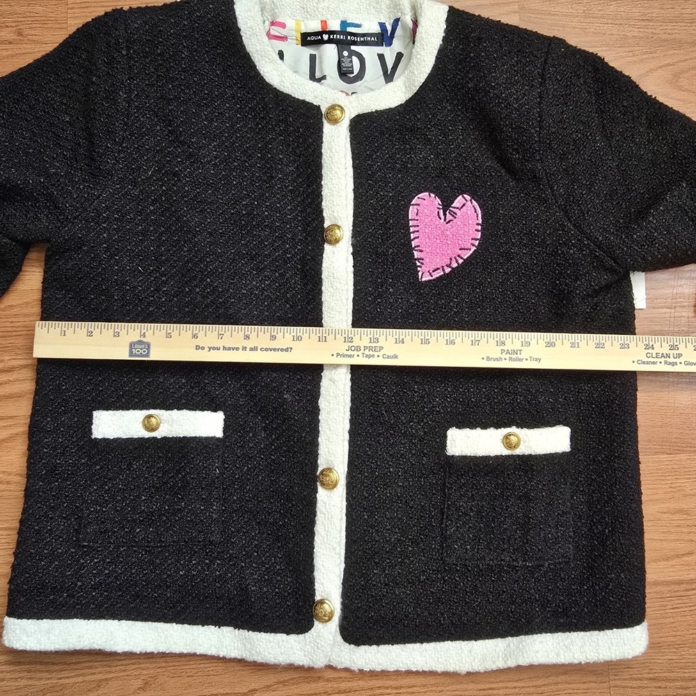 NWT Aqua Kerri Rosenthal Contrast Boucle Wool Blend Jacket Gold Artsy Women 2XL - Picture 10 of 12